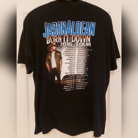 Jason Aldean 2015 Burn it Down Concert Tour Black T-Shirt Men Size 2XL - Picture 2 of 8